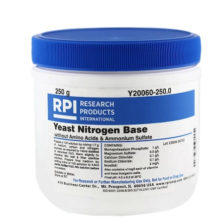 Rpi Yeast Nitrogen Base without Amino Acids and Ammonium Sulfate, 250 Grams Y20060-250.0