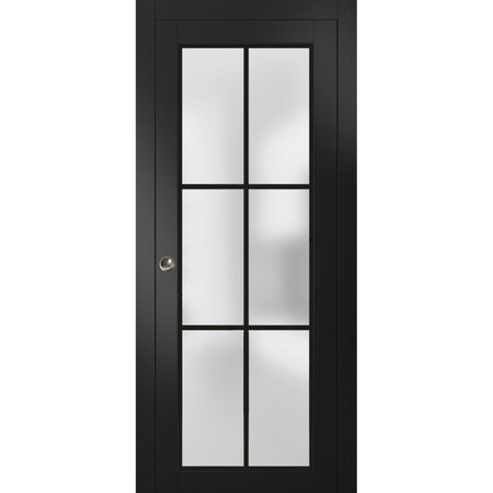 Sartodoors Sliding Pocket Door with Frosted Tempered Glass Planum 2122 Black 36x80 Solid Core Modern Interior PLANUM2122PD-BLK-36 x 80