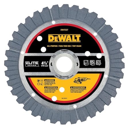 Dewalt DiamondSawBlade, Diam:4.5", Arbor:7/8" DW47227