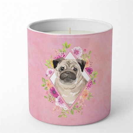 Carolines Treasures 10 oz Fawn Pug Pink Flowers Decorative Soy Candle CK4218CDL