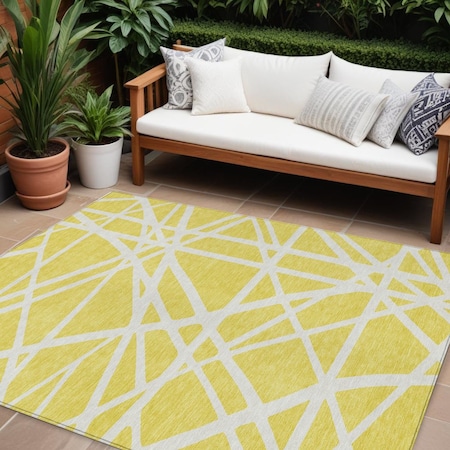 Homeroots 9' X 12' Yellow And Linen Geometric Washable Indoor Outdoor Area Rug 600502