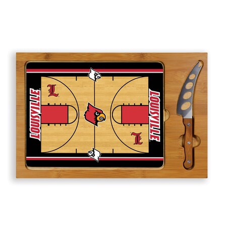 Picnic Time Family Of Brands NCAA Louisville Cardinals Basketball Court Icon Glass Top Cutting Board & Knife Set 910-00-505-305-0