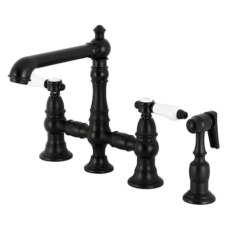 Kingston Brass Bridge Kitchen Faucet with Brass Sprayer, Matte Black KS7270BPLBS