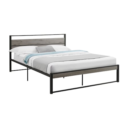 Monarch Specialties Bed, Frame Only, Platform Bed, Queen Size, Grey Laminate, Black Metal, Contemporary, Modern I 6071Q