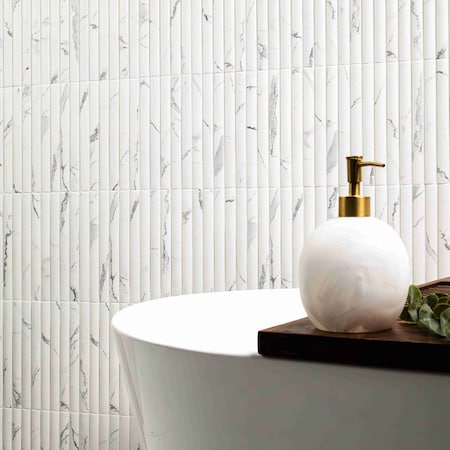 Ackland Cadella Argento 5 in. x 10 in. Satin Porcelain Fluted Marble Look Wall Tile, 2106PK AKNPTCAAR5X10S-PL