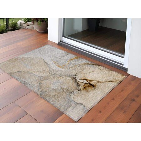 Homeroots 3' X 5' Beige Abstract Washable Non Skid Indoor Outdoor Area Rug 559670