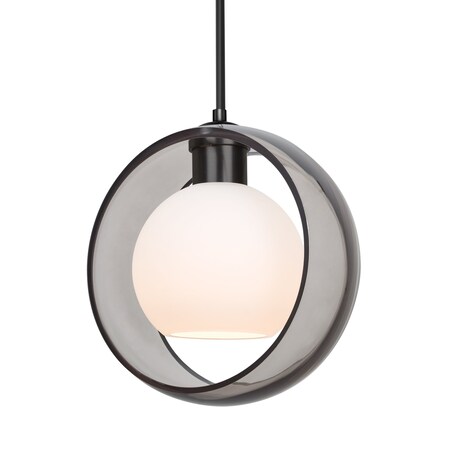Besa Lighting Besa Mana Pendant, Trans. Smoke/Opal, Black Finish, 1x 9W LED 1JT-MANASM-LED-BK