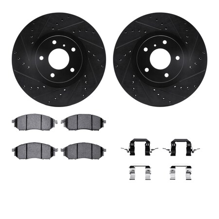 Dynamic Friction Co DFC Brake Rotor - Dimpled & Slotted - Black w/5000 Brake Pads & HW Kit 8512-67091