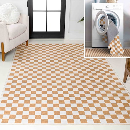 Jonathan Y Ainsley Modern Cottage Checkerboard Non-Slip Machine-Washable Gold/Cream 8 ft. x 10 ft. Area Rug WSH126B-8