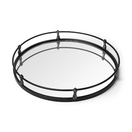 Homeroots 24in Silver Round Metal Indoor Outdoor Tray With Handles 376035