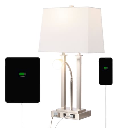 Jonathan Y Blaire 23.75" 2-Light Modern Farmhouse Metal LED Table Lamp w/USB Charging port, Adjustable Reading L JYL1144C