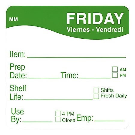 Daymark Day of the Week Label, Green, 2" H, Paper IT120156-5-Fri