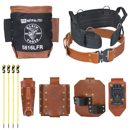 Klein Tools Belt, Toolbelt System, Ironworker, Complete, L, Brown/Black, Leather, Steel, Brass, 9 Pockets 5800IWBL