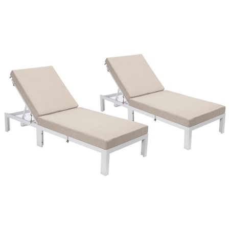 Leisuremod Chelsea Modern Outdoor White Chaise Lounge Chair With Beige Cushions CLW-77BG2