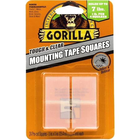 Gorilla Glue Mounting Tape, 1 in L, 1 in W, Clear 6067202