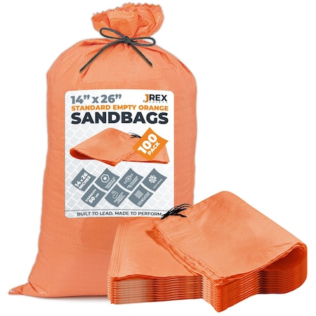Jrex Safety Woven Orange Polypropylene Sandbags - 14 x 26 in, 50 lb Capacity, 100PK SBO-JR-1426-100PK