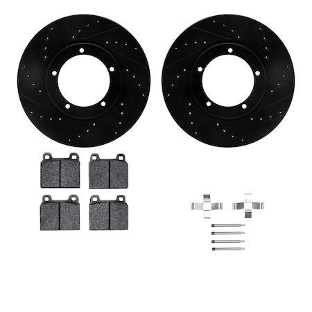 Dynamic Friction Co DFC Rotors-Drilled & Slotted-Black w/ 5000 Advanced Brake Pads Incl Hdw 8512-02004