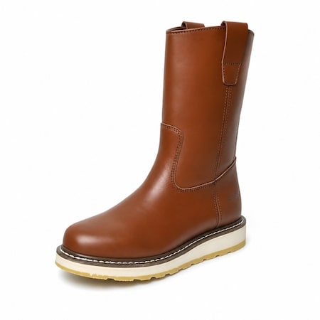 Handpoint Mens 10 in Pull-On Soft Toe Work Boots-Brown Full Grain Leather Safety Boots, 9 86984-D-9