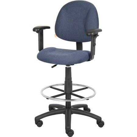 Boss Office Products Boss Drafting Stool with Footring and Adjustable Arms -Fabric - Blue B1616-BE