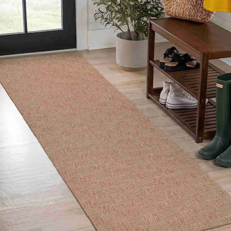 Jonathan Y Mason Smart Jute Geometric Boho Checker Weave Natural 2 ft. x 8 ft. Indoor/Outdoor Runner Rug FXV201A-28
