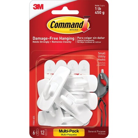 Command Small Utility Hook Value Pack White 6 Hooks 12 Strips 17002-6ES