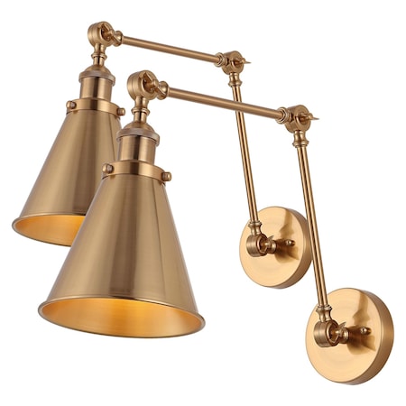 Jonathan Y Rover 7" Classic Industrial Metal Adjustable Arm LED Wall Sconce, Brass Gold, 2PK JYL7461A-SET2