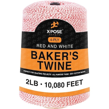 Xpose Safety Bakers Twine, 2 Pound Cone, 4 Ply Red and White String, 50% Cotton 50% Poly, 10,080 Feet BT4-RW-1080