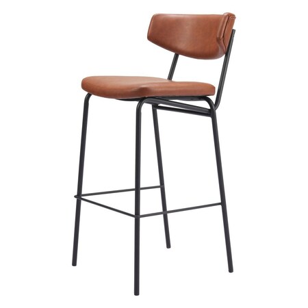 Homeroots Set of Two 26" Brown And Black Faux Leather And Steel Counter Height Bar Chairs 555705