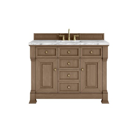 James Martin Vanities Brookfield 48 in. Single Vanity, Pecan w/3 CM Carrara White Marble Top 547-V48-PCN-3CAR