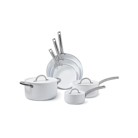 Black & Decker 9-Piece Ceramic White Aluminum Cookware Set, Pots and Pans Set, White BDK140W