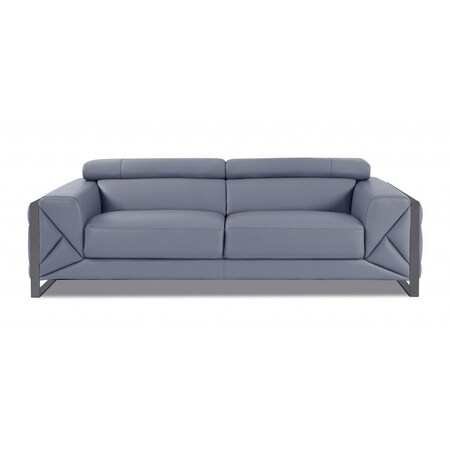 Homeroots 89" Light Blue Italian Leather Sofa With Chrome Legs 476518