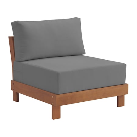 Alaterre Furniture Alaterre Barton Armless Outdoor Patio Chair with Gray Cushions Natural Furniture Design 80-OUTD-WD-AMLCH-G