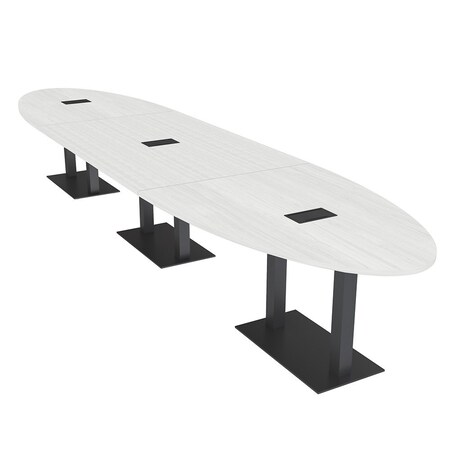 Skutchi Designs Oval Conference Table With Power, 48 in W, 192 in L, White HAR-OVL-48X192-DOU.BK-WA7976-EBLK