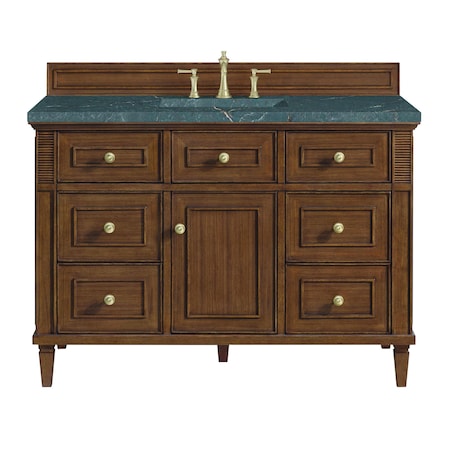 James Martin Vanities Lorelai 48'' S Vanity, Mid-Century Walnut w/ Parisien Bleu Silestone Top w/ Wireless Charger 424-V48-WLT-FPBL