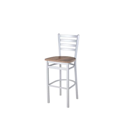 Bfm Seating Lima Ladder Back Barstool - Knotty Pine Relic Seat - Steel Frame - Silver Mist Finish 2160BKPR-SM