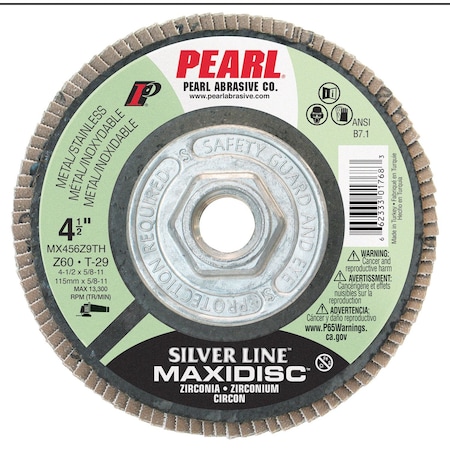 Pearl Silver Line ZC Maxidisc Flap Disc 4-1/2 x 5/8-11 Z-60 T-29 MX456Z9TH