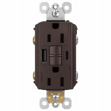Legrand radiant Self-Test GFCI USB Outlet, 2-Pole, 15/2.1 A, 125 VAC, 1-Gang, 2-USB Port 1597TRUSBACDBC4