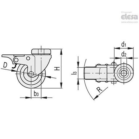 Elesa 452301 Castors for general use Vulcanised rubber coating plate bracket and center pass-th 452301
