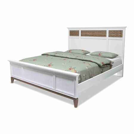 Homeroots White Ribbed Texture Solid Wood King Bed Frame 571390
