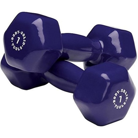 Body-Solid 7 lbs Vinyl Dumbell, Dark Purple - Pair BSTVD7PR
