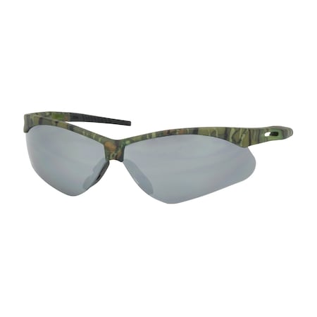 Bouton Optical Semi-Rimless Safety Glasses w/Camouflage Frame, Silver Mirror Lens and Anti-Scratch Coating 250-AN-10128