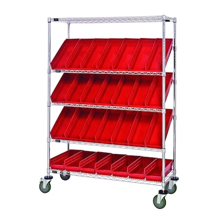 Quantum Storage Systems WIRE CART SLANT SHELVES W/ 28 BINS WRCSL5-63-2448-106RD