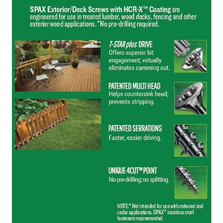 Spax No, 8 x 2'' T20 Plus Flat Head HCR-X, Exterior Rated Deck Screw, 154 Ct. 4191670400504