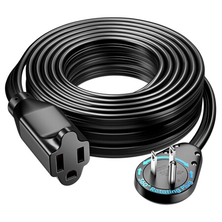 Maximm 20ft 14AWG 360 degrees Flat Plug Heavy Duty Extension Cord, Low Profile UL, Black ADW-S360-31F20-14B0