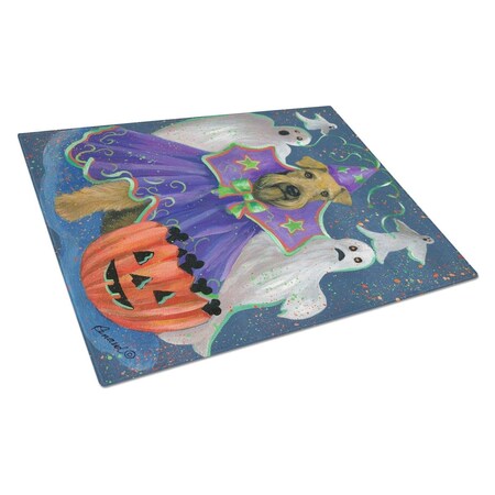Carolines Treasures Airedale Boo Hoo Halloween Glass Cutting Board - Large PPP3002LCB