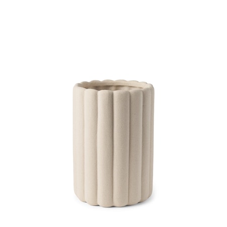 Homeroots 11" Beige Cylinder Ribbed Texture Ceramic Table Vase 608363