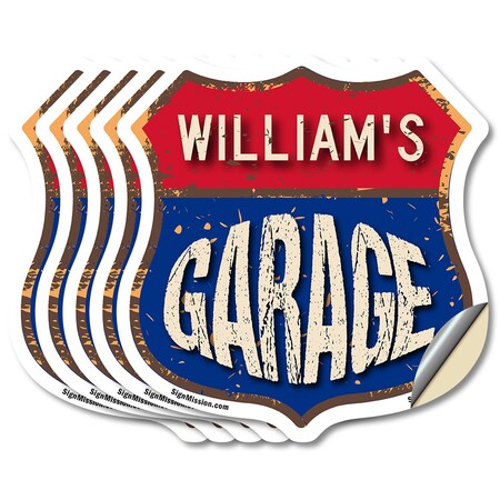Signmission William's Garage, 6 inch X 6 inch, Vinyl Decal, 5PK SHI-D-5PACK-6-383-WILLIAM