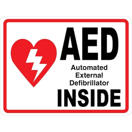 Creative Safety Supply AED Inside Landscape, Wall Sign, 14in x 10in, Peel-and-Stick Permanent Adhesive Wall Sign WS28015-14-PS
