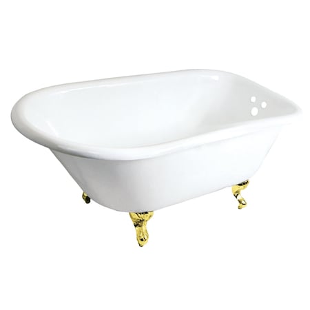 Kingston Brass 48" Cast Iron Classic Flat-Rim Roll Top Clawfoot Tub, 3-3/8" Wall Drillings, White/Polished Brass VCT3D483018NT2