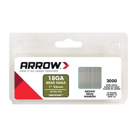 Arrow Fastener BN18 18 Ga. X 1 in. L Galvanized Steel Brad Nails 0.95 lb, 2000PK BN1816BCS